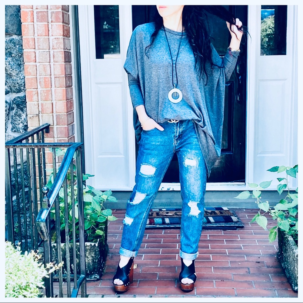 OVERSIZED LOOSE FIT CHARCOAL GREY KNIT SWEATER - Picture 14 of 15